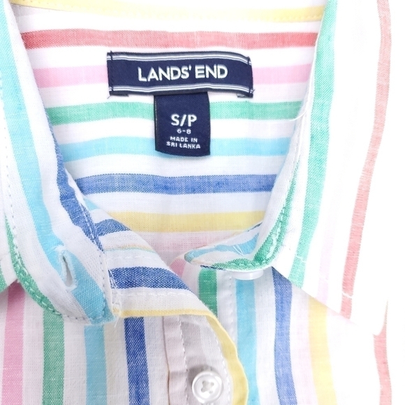 New Lands' End White Striped Cotton Linen Top S - Picture 9 of 16